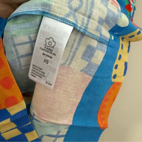 Farm Rio x Anthropologie Blue Floral Linen Blend Long Sleeve Mini Dress - Picture 9 of 14